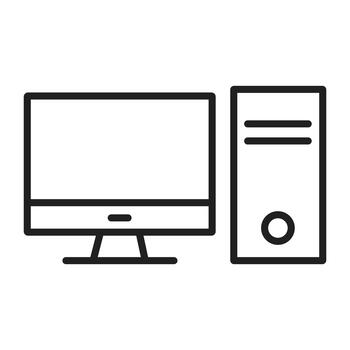 Outline Desktop Computer, Monitor and CPU Tower Icons vector