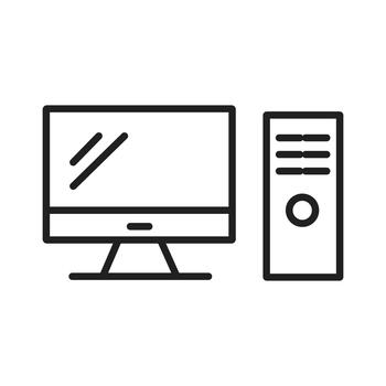 Outline Desktop Computer, Monitor and Tower Icons vector
