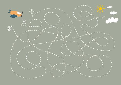 Flight path finding game through friendly skies vector