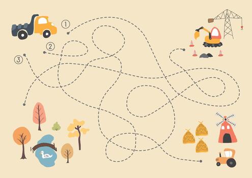 Building materials path puzzle for logic skills vector