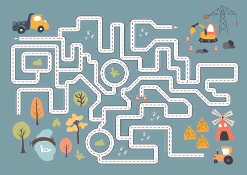 trabajo zona camino rompecabezas con grua y edificio íconos vector