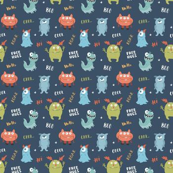 un sin costura modelo con divertido peludo criaturas repitiendo vector