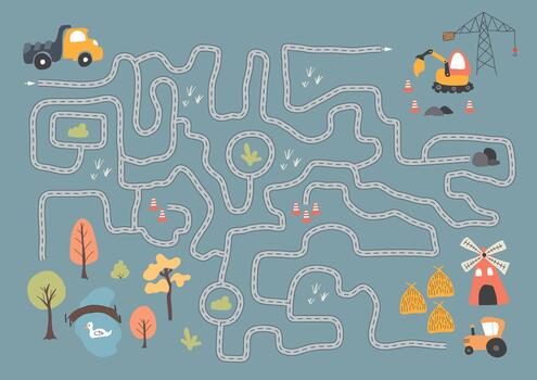 Crane operation path finding game for children vector