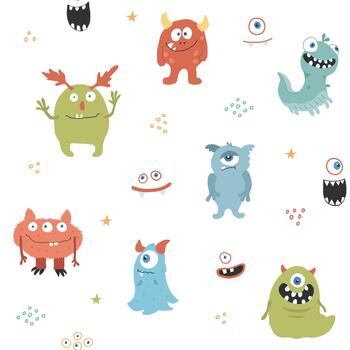 Seamless Pattern with Colorful Monster Party Background Design vector