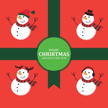 three snowmen in different poses on a red background vector
