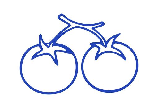 Two tomatoes, freshly picked, are connected by the vine. It is a simple, doodle drawn by hand with a line. vector
