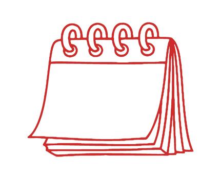 Hand drawn shows a red desk calendar with blank pages, a simple, clean design, useful as a graphic icon or element. vector