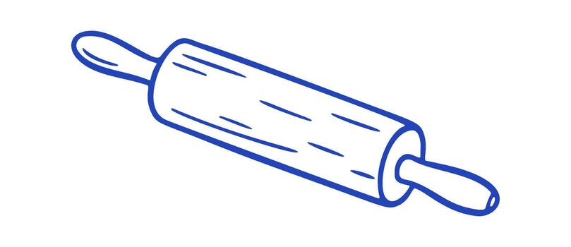 A blue outlined rolling pin, frequently used for baking dough and crusts, is displayed on a white background. vector
