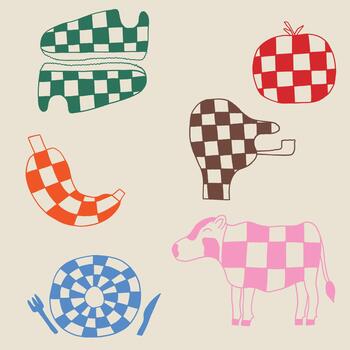 random object checkerboard pattern cartoon illustration vector