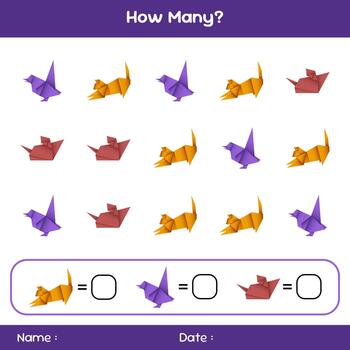 contar cómo muchos objetos. educativo matemático juego. contando juego para niños. niños actividad hoja. modelo para cómo muchos. vector