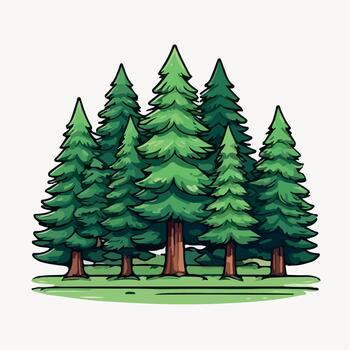 Stylized illustration of evergreen trees on a green hillside against a white background suitable for various design projects vector