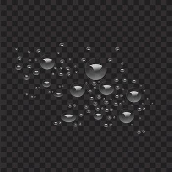 realista transparente agua gotas en líquido gota de agua parte superior ver condensación efecto Fresco frio mojado rociar burbuja chapoteo superficie modelo limpiar agua soltar vector