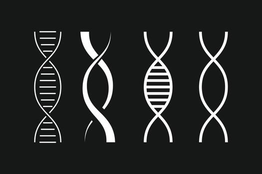 White double helix DNA icons set on a dark background, representing biology, innovation, and molecular structure for science projects vector