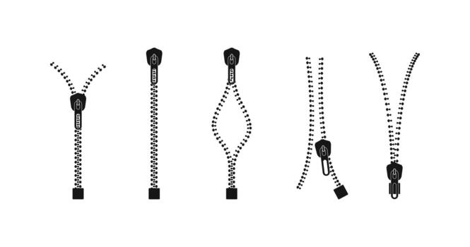 Large bundle featuring diverse icons, DNA double helix, zipper pullers, and open closed zipper paths. Essential for science, fashion, genetics, and apparel designs vector