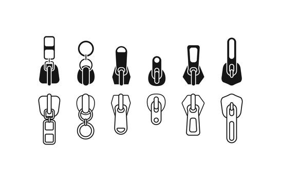 Comprehensive bundle featuring diverse DNA double helix and zipper puller icon sets, ideal for science, fashion, genetics, and apparel projects vector