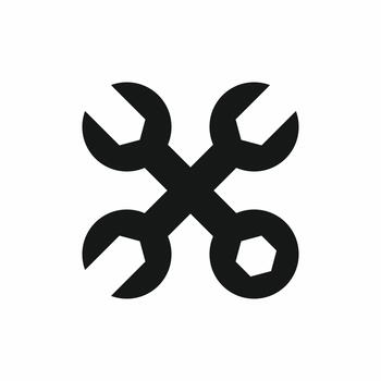 High-quality icon set of combination and open-end wrenches. Features a strong crossed-spanner symbol and parallel tools. Great for repair, settings, mechanics, and technical service logos vector