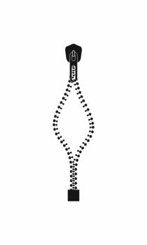 Illustration of a partially unzipped black and white zipper with a pull tab. Simple monochrome open zipper graphic icon on a white background for clothing design vector