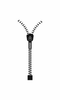 Black and white illustration of a partially open zipper with the slider at the top vector