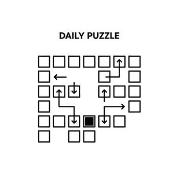 line art of a logic puzzle game with arrows showing the correct path through a grid maze on a white background vector