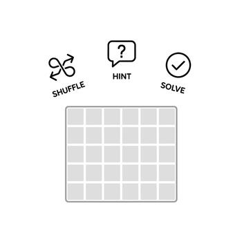 Puzzle Game Interface Shuffle, Hint, and Solve Icons with a Grid for Gameplay Elements vector