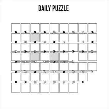 illustration of a blank grid puzzle template with a sequential path for a daily word game or logic challenge vector