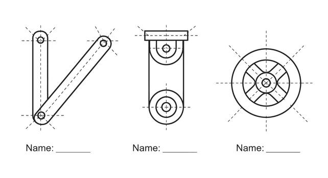 Engineering Drawing Basics Orthographic Projections and Mechanical Components vector