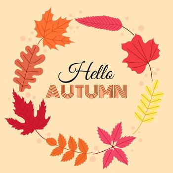 Set of different autumn foliage. Fall leaves collection. Hello autumn greeting card template. vector