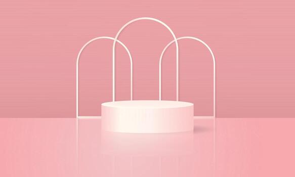 Minimalist pink podium with arch structures vector