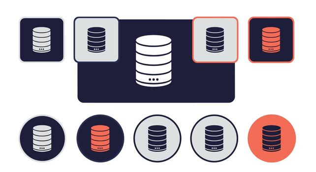 un moderno conjunto de base de datos servidor íconos y botones en varios plano y línea estilos para web y solicitud usuario interfaz diseño. vector