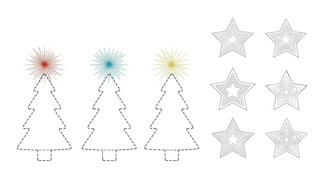 un conjunto de Navidad bordado diseños presentando línea discontinua Navidad arboles con vistoso tapas y varios estrella patrones. vector