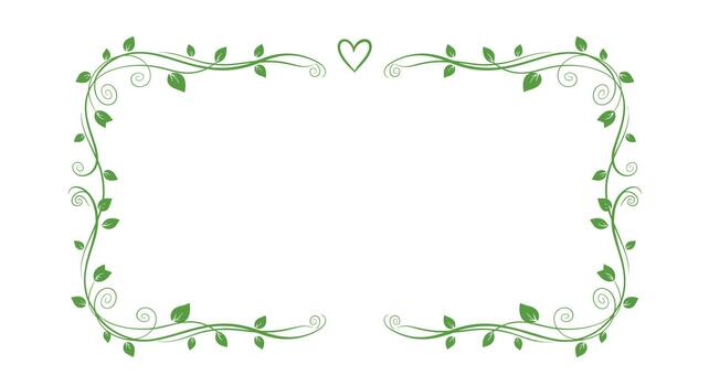 Elegant and romantic frame design made of two green vines with leaves forming a border with a heart at the top. vector
