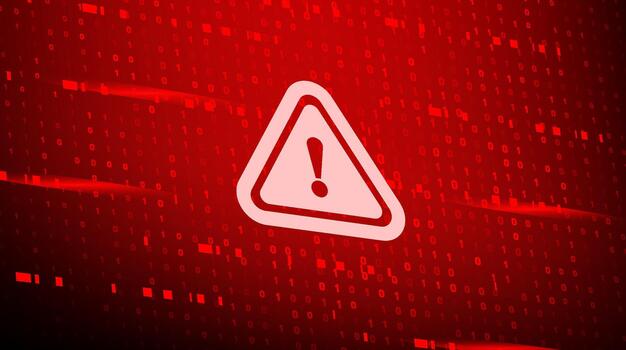 Digital Warning Triangle Red Binary Data Glitch Background vector