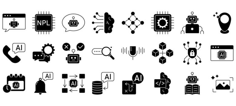 AI Agent Icon Set. Minimal, Editable, and Perfect for Web and App UI. vector