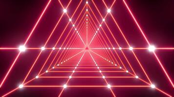 abstrakt triangel- tunnel med lysande lampor en trogen resa. video