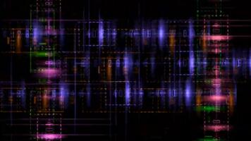 abstrakt Digital Daten Strom Panne bewirken Hintergrund Schleife mit bunt Licht Streifen und Gitter Linien. video