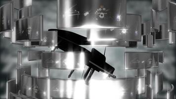 närbild av en avancerad industriell maskin i drift visa upp precision teknik och automatiserad processer i en tillverkning anläggningen. video