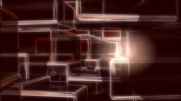 Abstract 3D Glowing Neon Cubes Moving in a Dark Digital Tunnel Loop. video