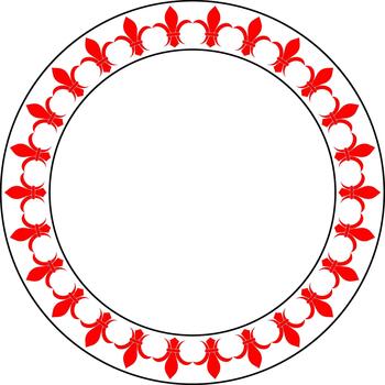 Elegant circular frame with red fleur-de-lis ornament, creating a classic decorative border vector