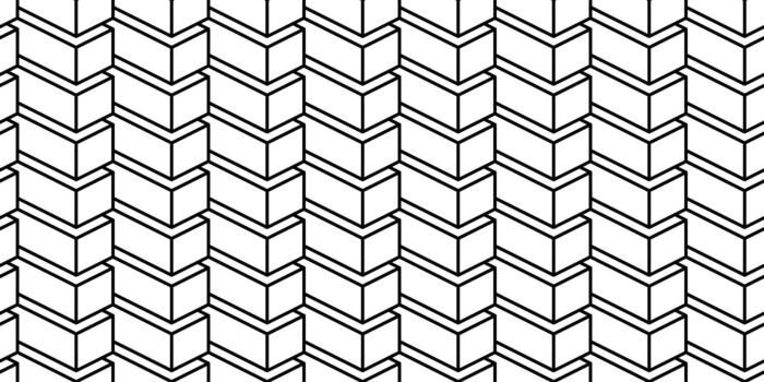 Seamless geometric pattern featuring stacked 3D block shapes with bold black outlines creating a modern optical texture vector