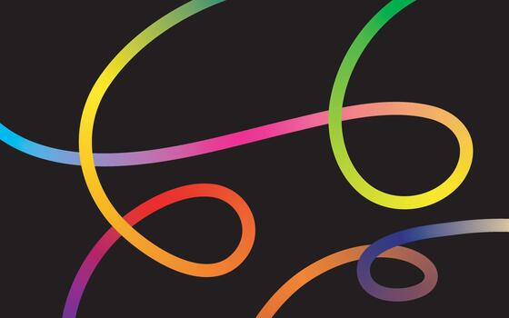 Colorful curved lines swirl across a black background in abstract design vector