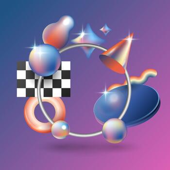 80s Synthwave Elements Holographic Geometric Shapes, Chrome, and Vaporwave Graphics vector