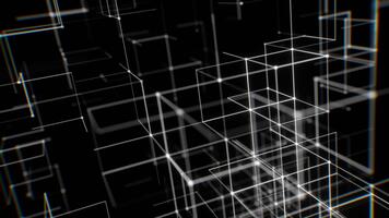 futuristico astratto griglia di galleggiante neon wireframe cubi. loop 3d interpretazione video