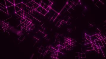 viola neon cubi nel un' denso digitale wireframe Rete. loop 3d interpretazione video