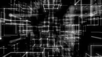 Weiß verschwommen Drahtmodell Würfel im schnell Digital Bewegung. geloopt 3d Rendern video