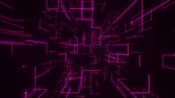 viola neon leggero scoppiare nel un' futuristico wireframe struttura. loop 3d interpretazione video