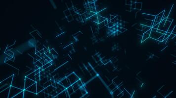 bleu numérique la grille de flottant cubes dans futuriste perspective. en boucle 3d le rendu video