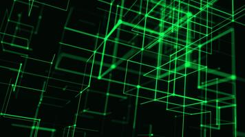 verde Tech cubi nel un' luminoso futuristico wireframe spazio. loop 3d interpretazione video