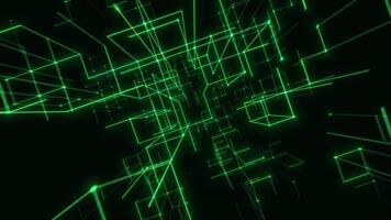 verde neon digitale griglia estendendosi attraverso futuristico spazio. loop 3d interpretazione video