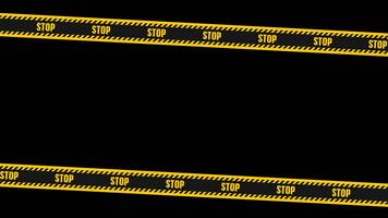 animerad sluta varning tejp gräns på transparent bakgrund. diagonal varning barriär slinga för begränsad område, fara zon, polis brottslighet scen, säkerhet varna täcka över. sömlös rörelse grafisk element video