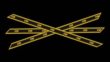 animato giallo e nero fermare avvertimento nastri attraversamento su trasparente sfondo. in movimento attenzione Linee con mettere in guardia testo. simbolo di restrizione, divieto, Pericolo, e sicurezza avvertimento animazione video